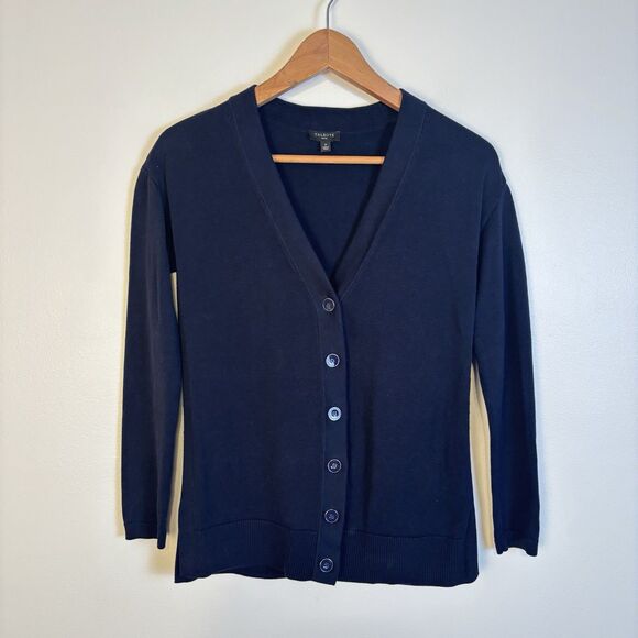 Talbots Girlfriend Cardigan Sweater Navy Blue Button V-Neck Women’s P Classic - Picture 1 of 7